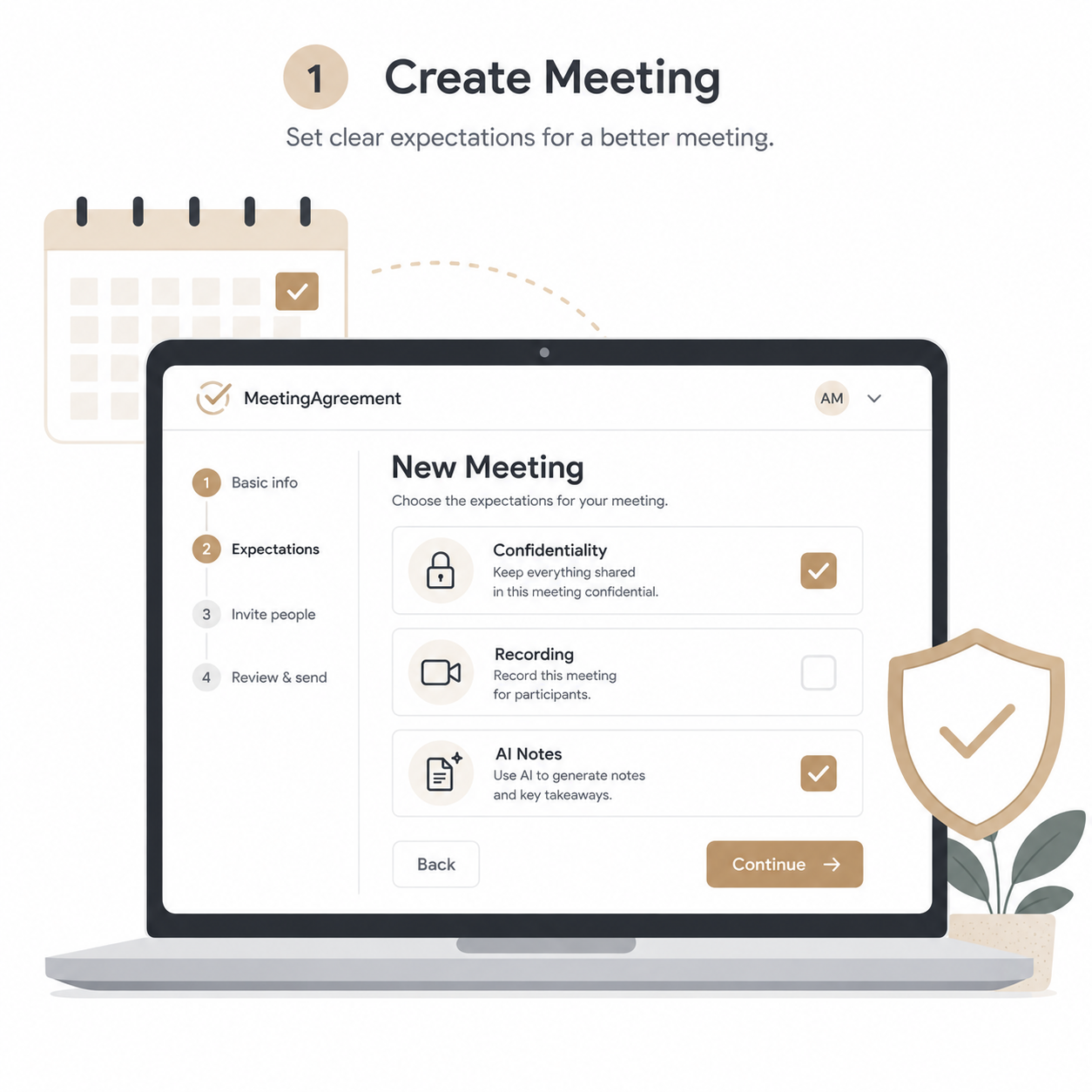 Illustration of the organizer creating a meeting and preparing its agreement.