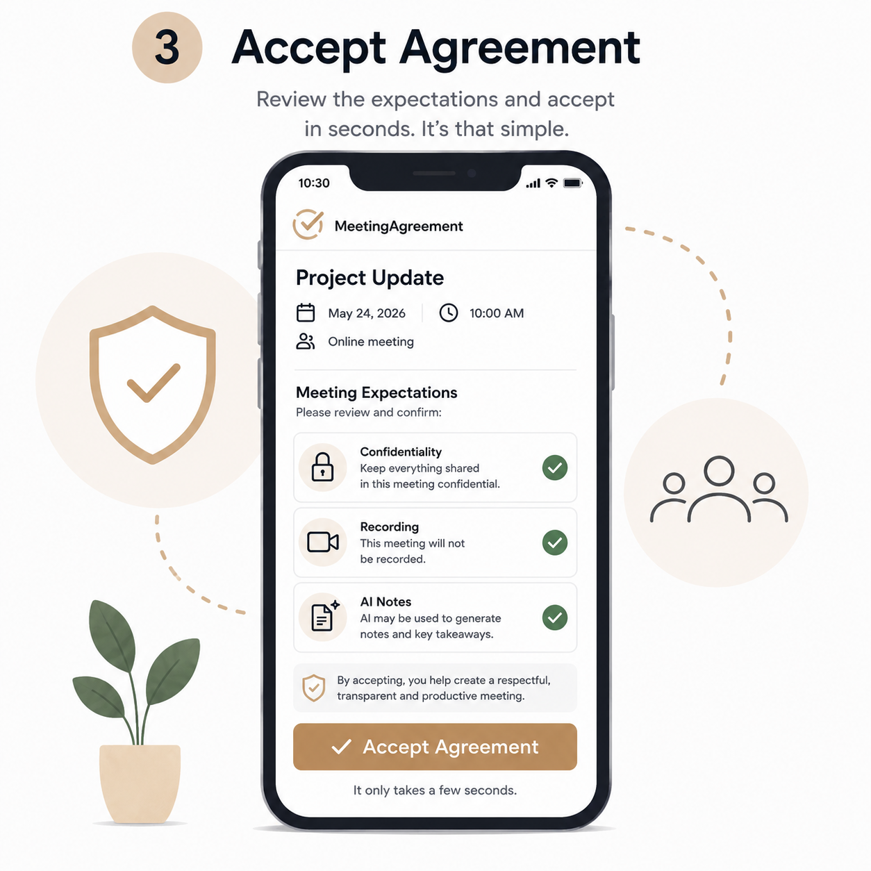 Illustration of participants reviewing and accepting the same agreement.