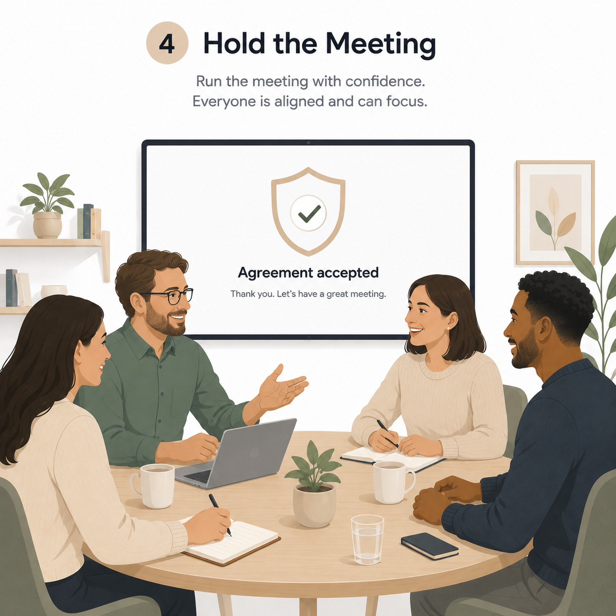 Illustration of participants holding the meeting with shared agreed ground rules.
